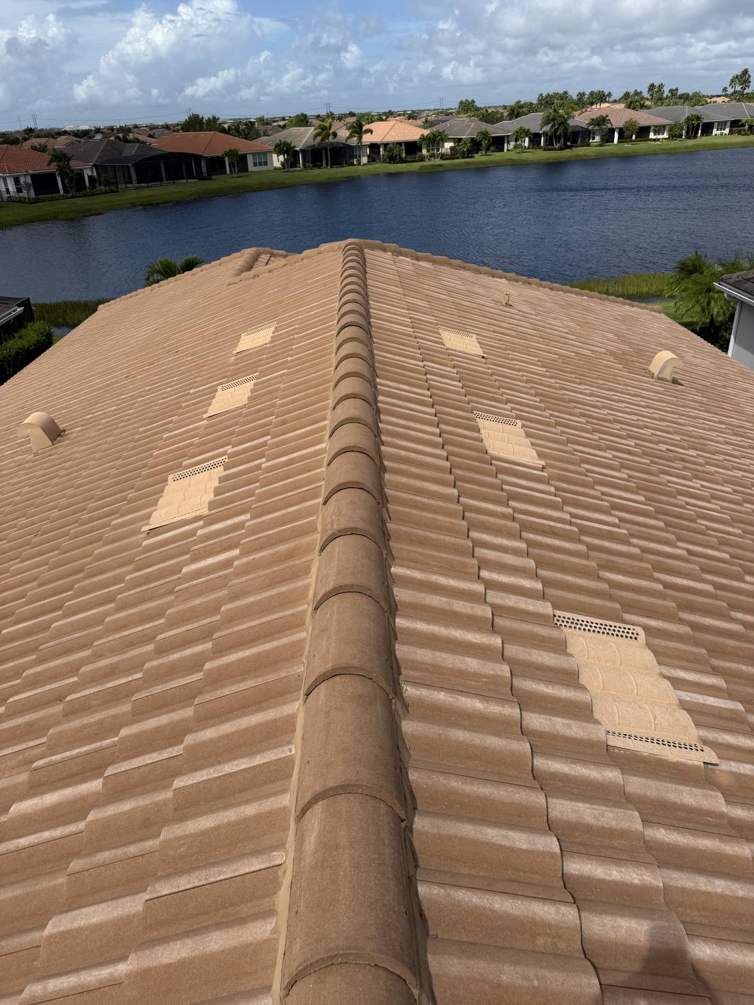 Tile roof after soft washing — clean and restored
